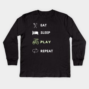 Eat sleep play repeat gamer lifecycle Kids Long Sleeve T-Shirt